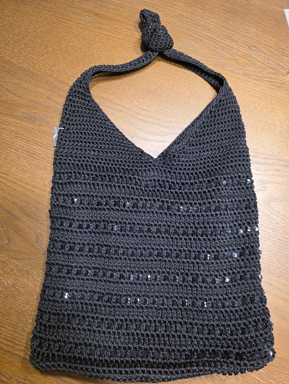 Y2K Lina Black Crochet Sequin Slouchy Hobo Shoulder Bag